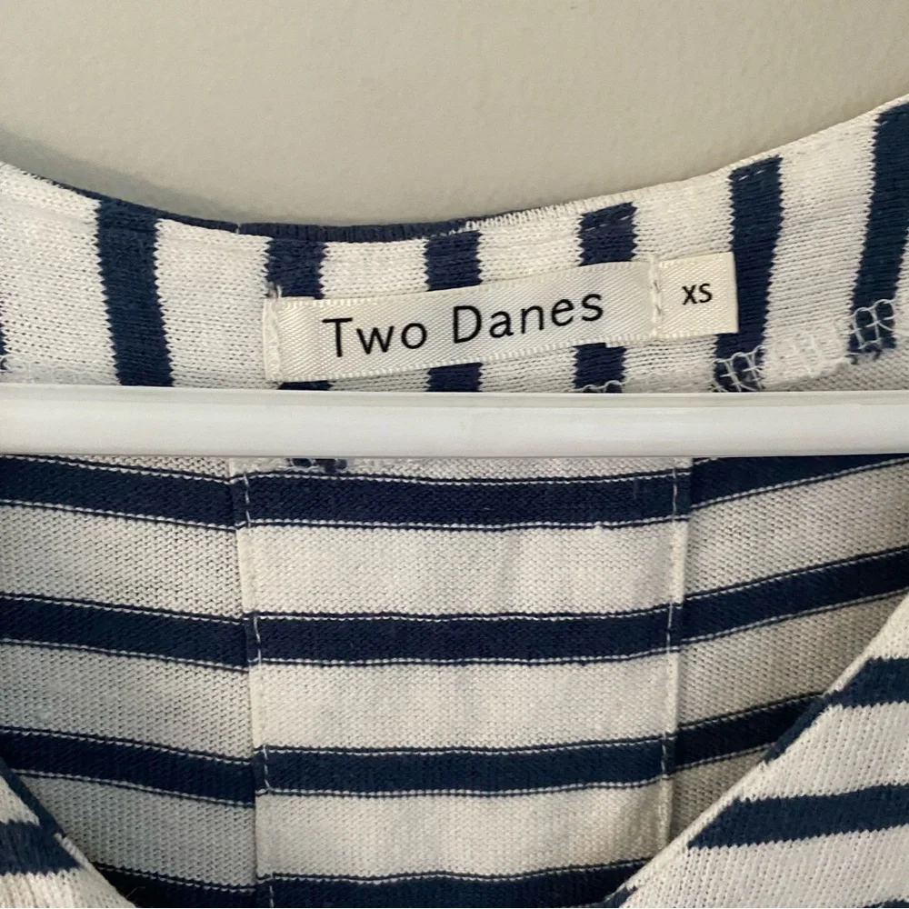 Two Danes Hemp Cotton Striped Blue & White Coastal Dress Size XS Cottagecore - Picture 5 of 11